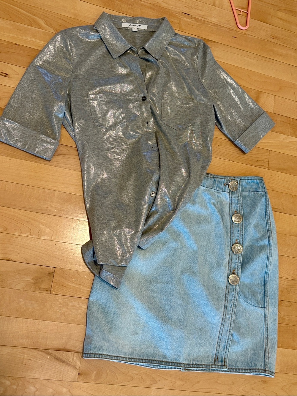 R Rodeo Vintage 100% Cotton Denim Wrap Button-Front Skirt Concho Button Closure